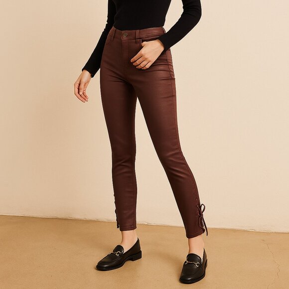 Pilcro and The Letterpress Script Coated Wine Jean Ankle Tie Women’s Size 32 - Picture 1 of 16